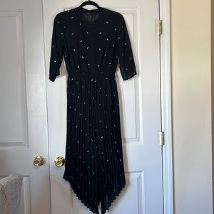 Maje Embroidered pleated A-line dress